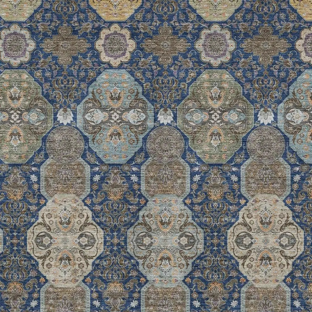 8' X 10' Navy Blue And Gray Floral Washable Indoor Outdoor Area Rug Homeroots Outdoor