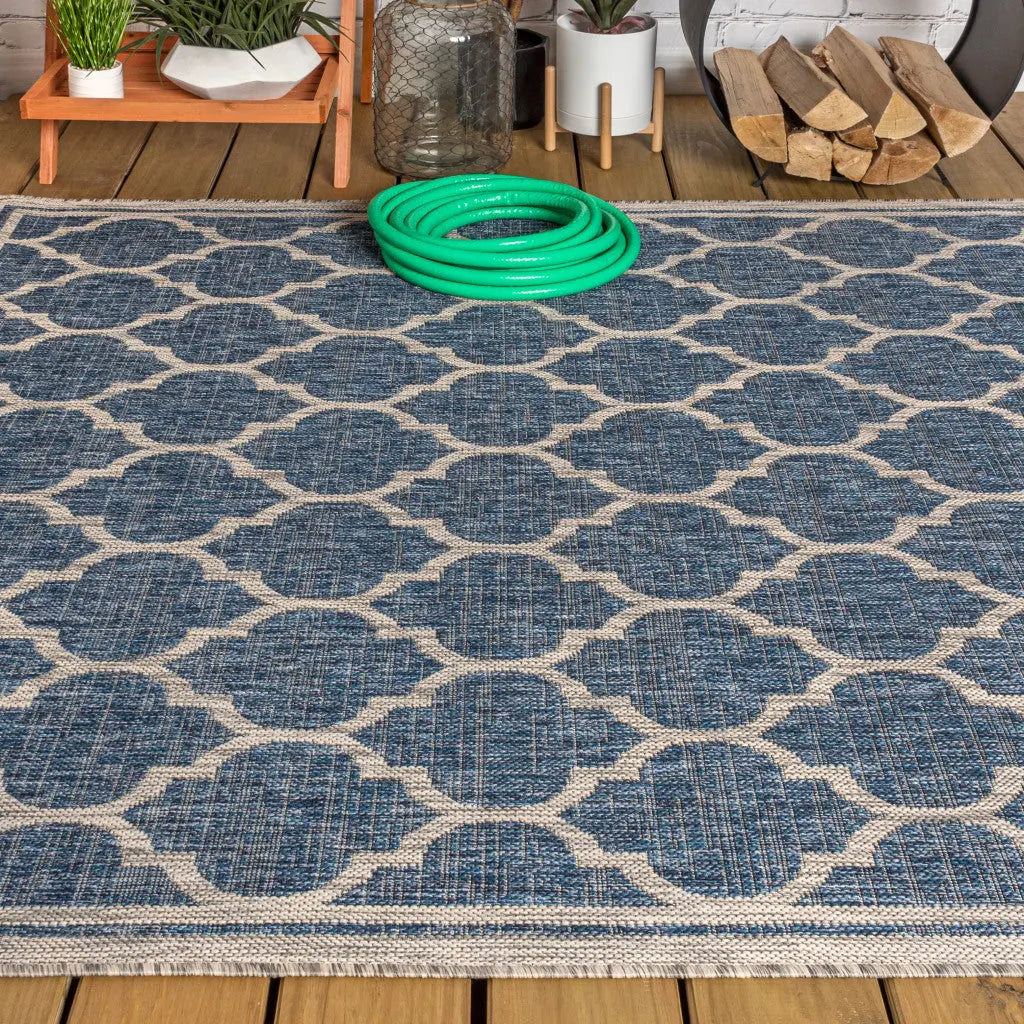 8' X 10' Navy Blue And Gray Geometric Indoor Outdoor Area Rug Homeroots Outdoor