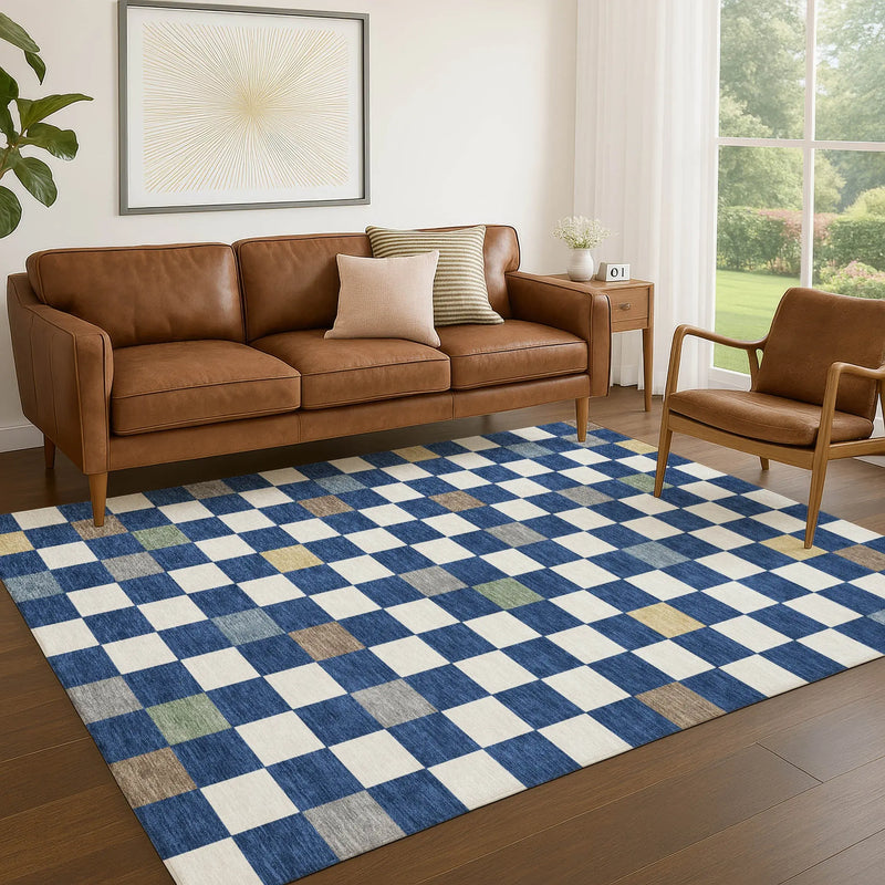 8' X 10' Navy Blue And Gray Geometric Washable Indoor Outdoor Area Rug Homeroots Outdoor