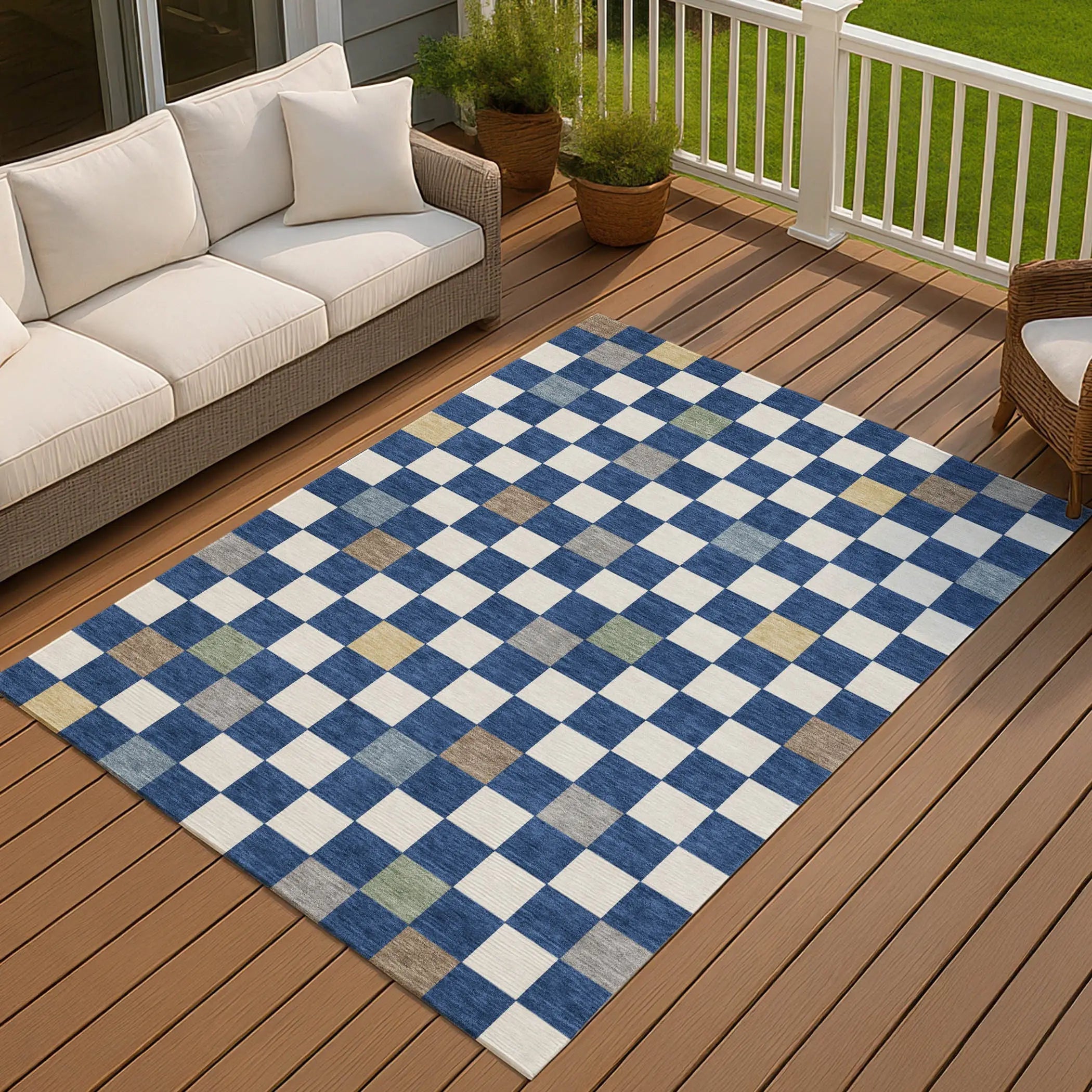 8' X 10' Navy Blue And Gray Geometric Washable Indoor Outdoor Area Rug Homeroots Outdoor