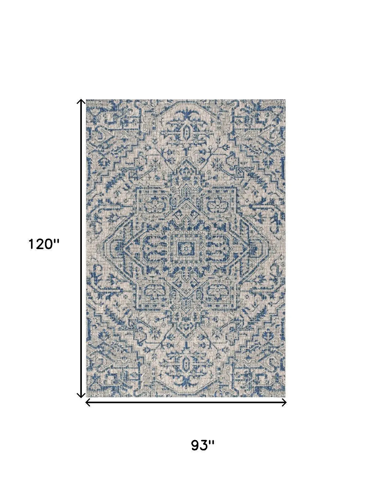 8' X 10' Navy Blue And Gray Medallion Indoor Outdoor Area Rug Homeroots Outdoor