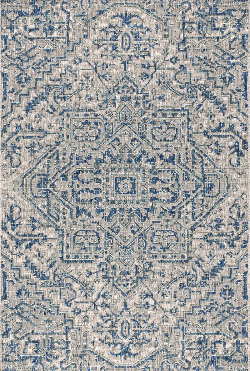 8' X 10' Navy Blue And Gray Medallion Indoor Outdoor Area Rug Homeroots Outdoor
