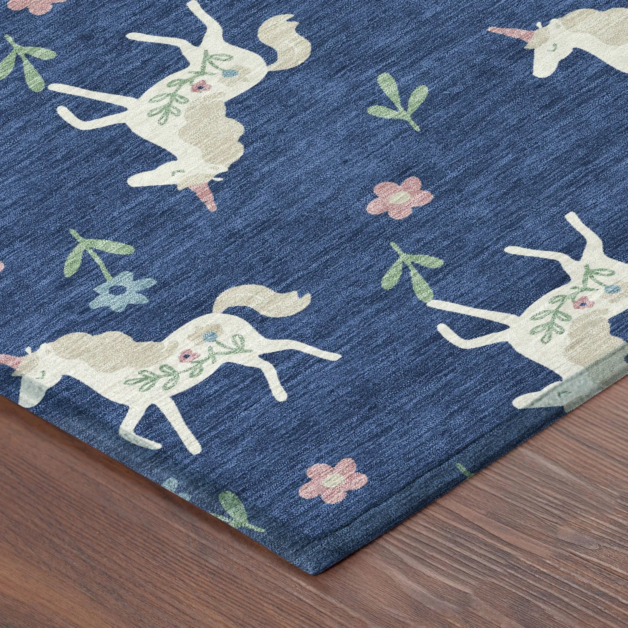 8' X 10' Navy Blue And Green Floral Washable Indoor Outdoor Area Rug Homeroots Outdoor