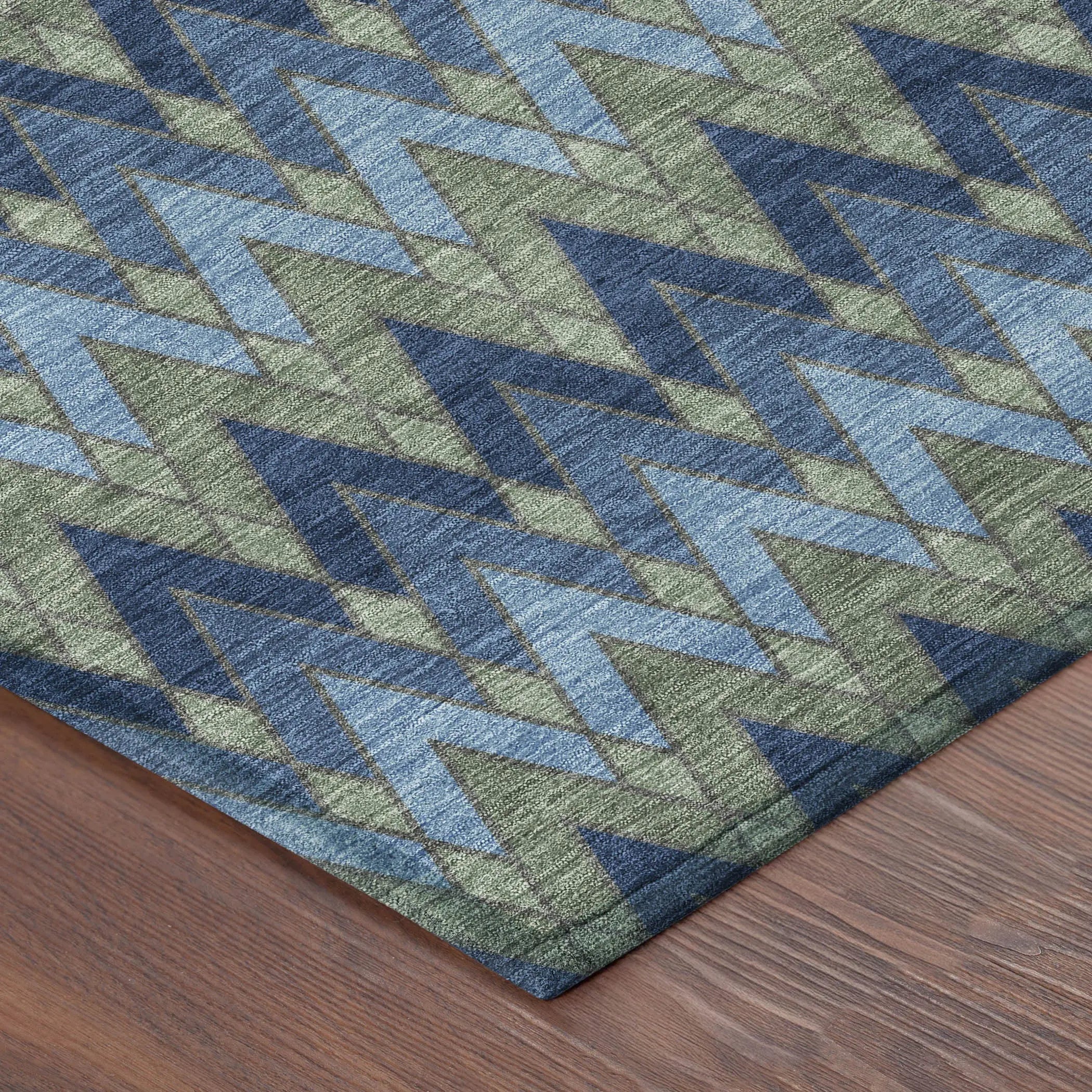 8' X 10' Navy Blue And Green Geometric Washable Indoor Outdoor Area Rug Homeroots Outdoor