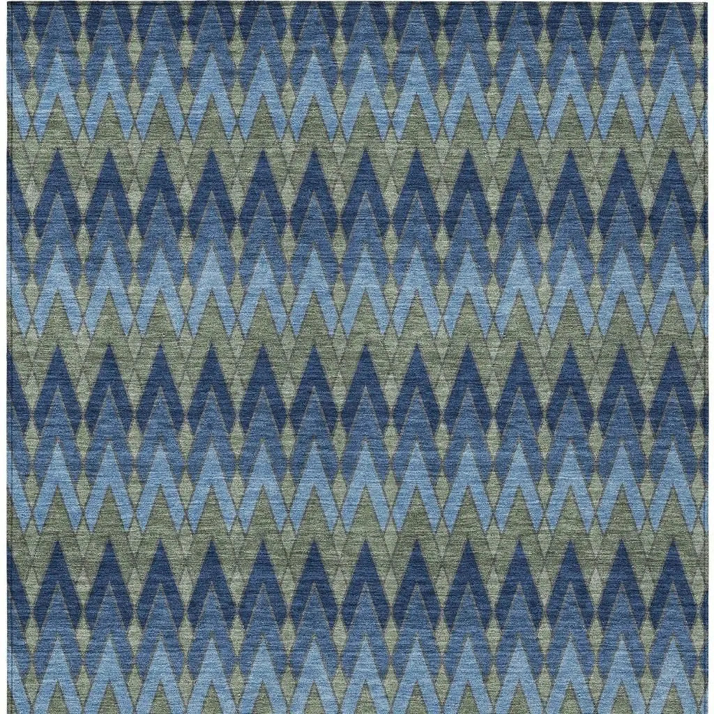 8' X 10' Navy Blue And Green Geometric Washable Indoor Outdoor Area Rug Homeroots Outdoor
