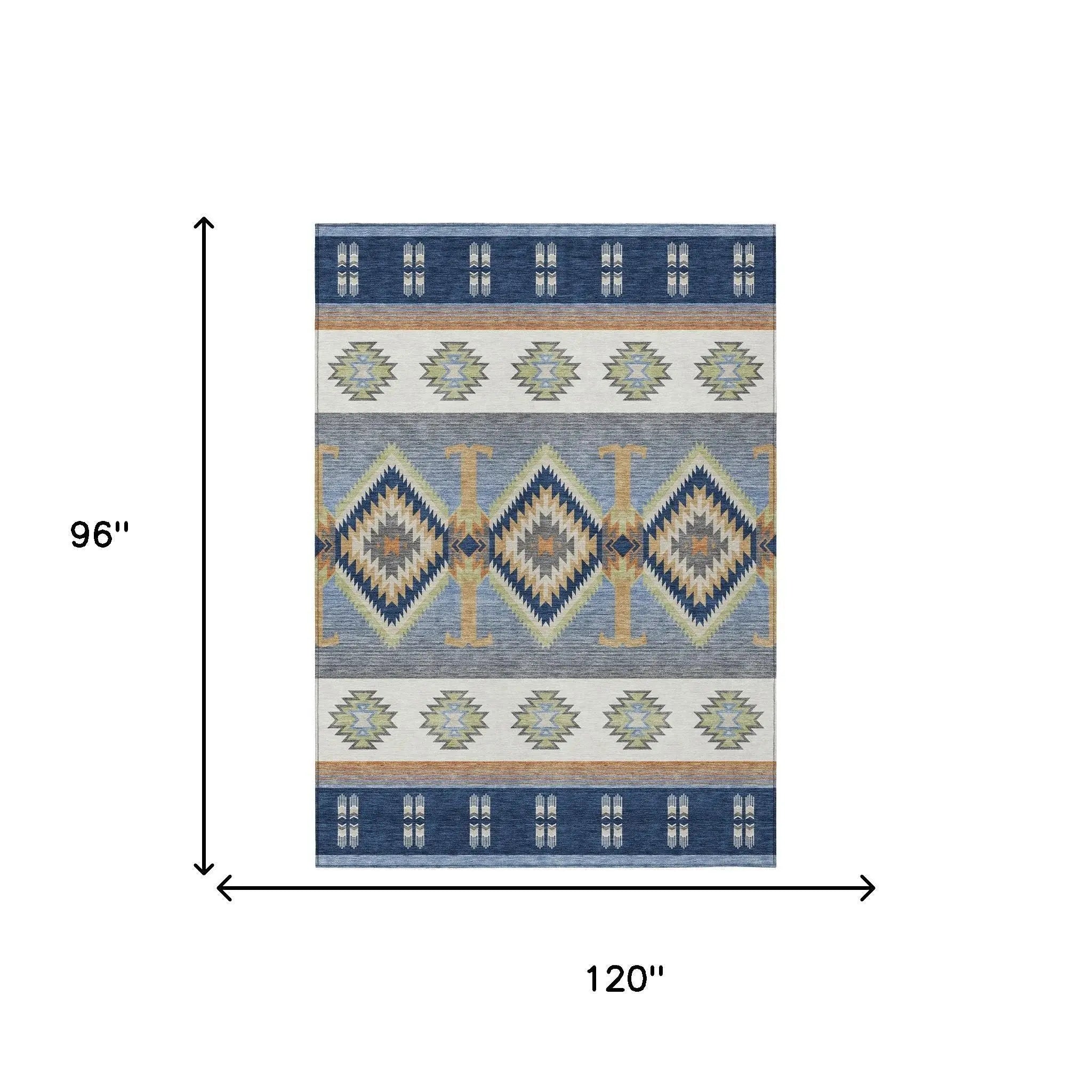 8' X 10' Navy Blue And Green Southwestern Washable Indoor Outdoor Area Rug Homeroots Outdoor