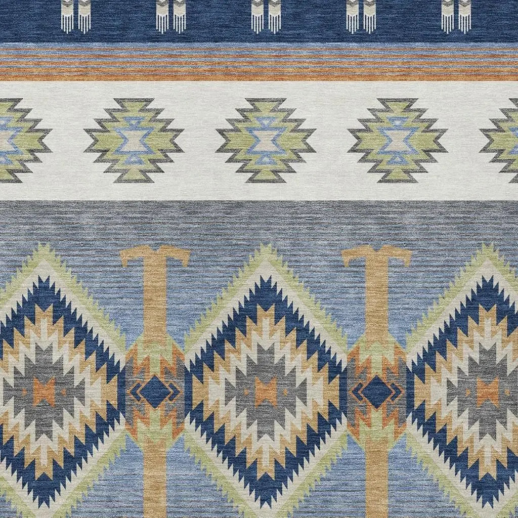 8' X 10' Navy Blue And Green Southwestern Washable Indoor Outdoor Area Rug Homeroots Outdoor