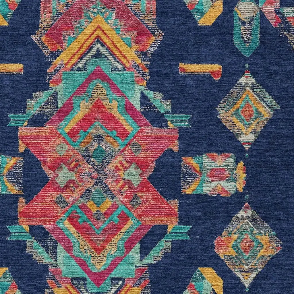 8' X 10' Navy Blue And Green Tribal Washable Indoor Outdoor Area Rug Homeroots Outdoor