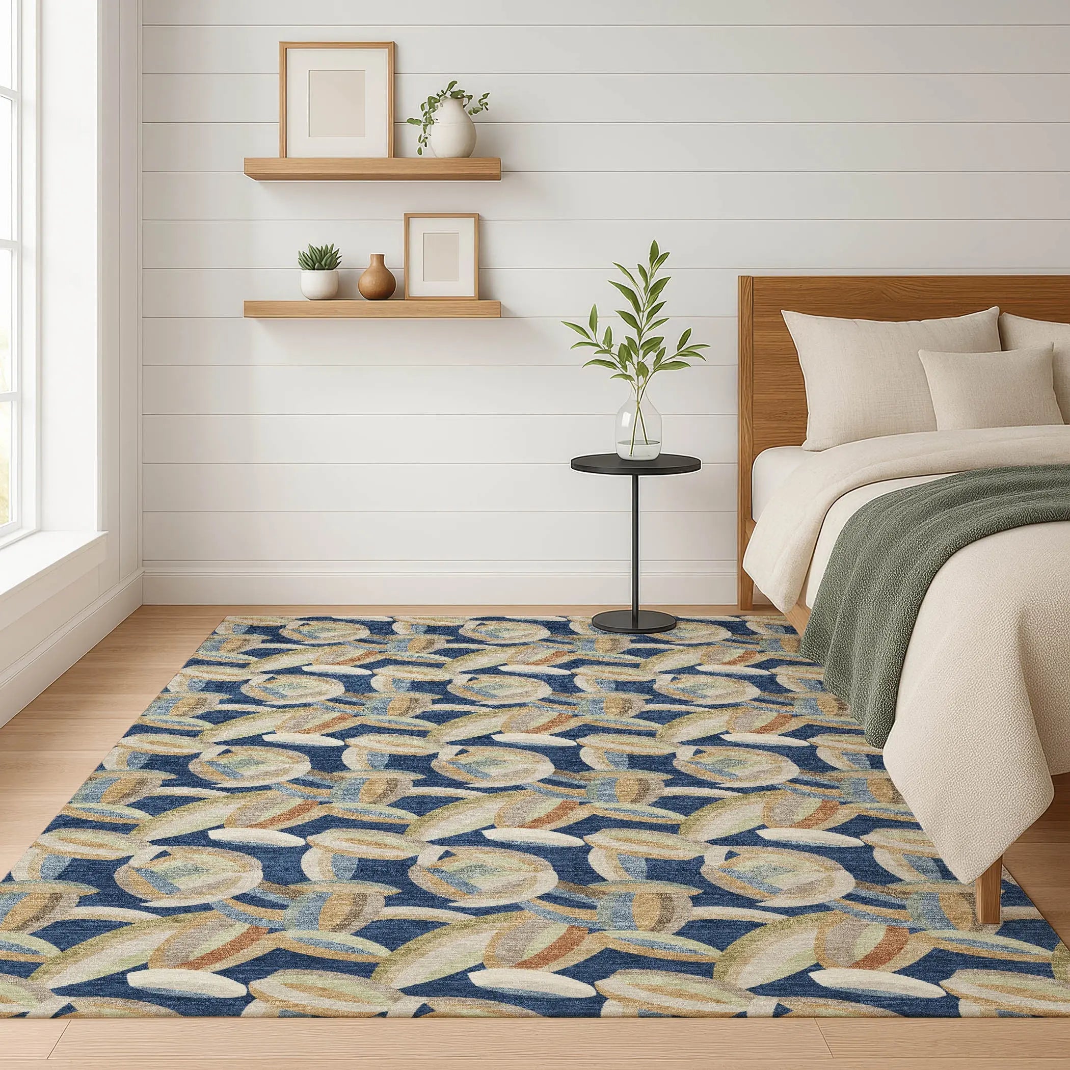 8' X 10' Navy Blue And Ivory Abstract Washable Indoor Outdoor Area Rug Homeroots Outdoor