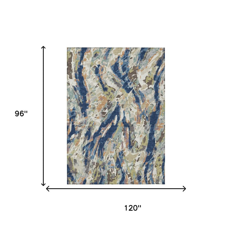 8' X 10' Navy Blue And Ivory Abstract Washable Indoor Outdoor Area Rug Homeroots Outdoor