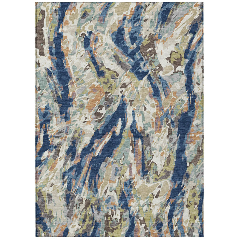 8' X 10' Navy Blue And Ivory Abstract Washable Indoor Outdoor Area Rug Homeroots Outdoor