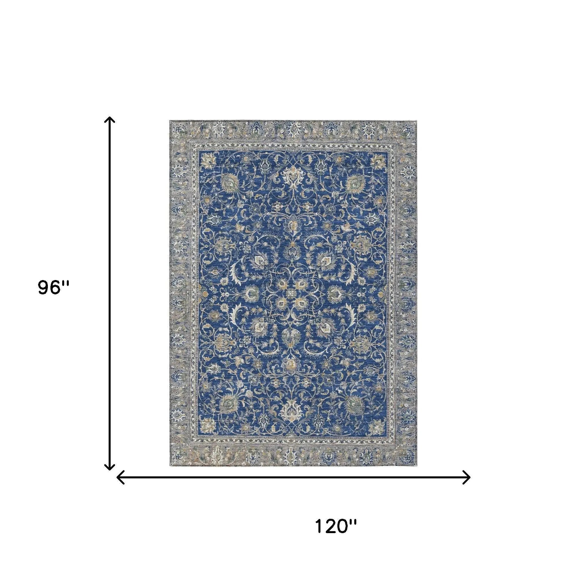 8' X 10' Navy Blue And Ivory Botanical Leaves Washable Indoor Outdoor Area Rug Homeroots Outdoor