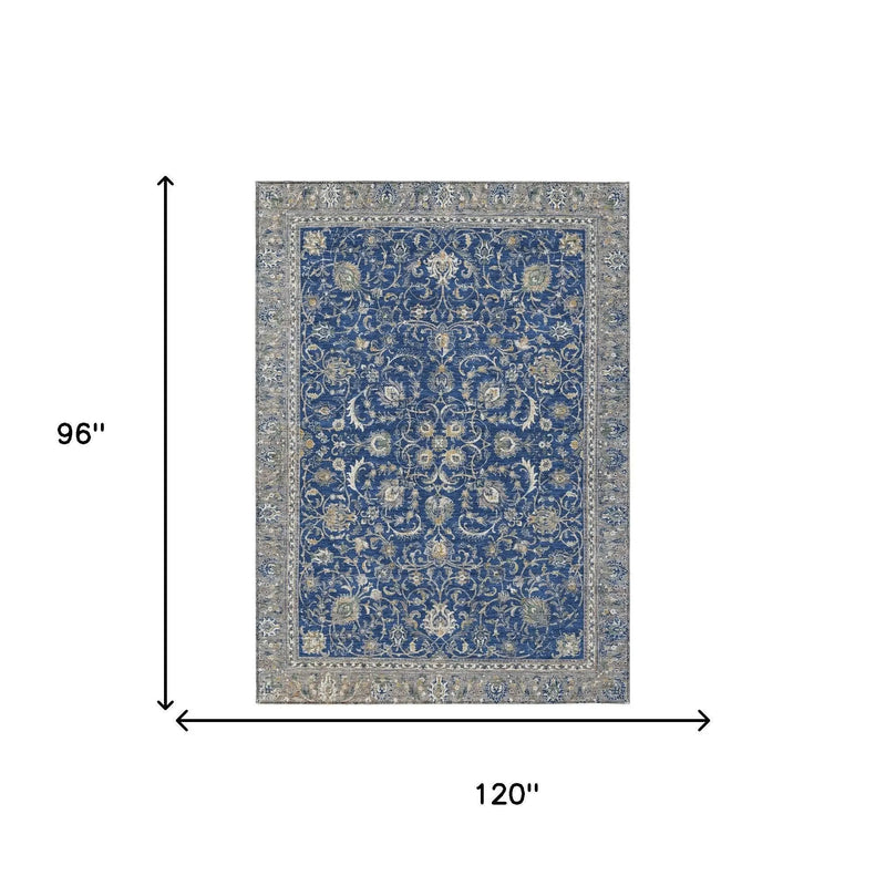 8' X 10' Navy Blue And Ivory Botanical Leaves Washable Indoor Outdoor Area Rug Homeroots Outdoor