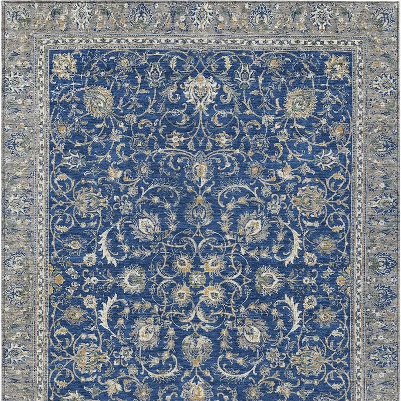 8' X 10' Navy Blue And Ivory Botanical Leaves Washable Indoor Outdoor Area Rug Homeroots Outdoor