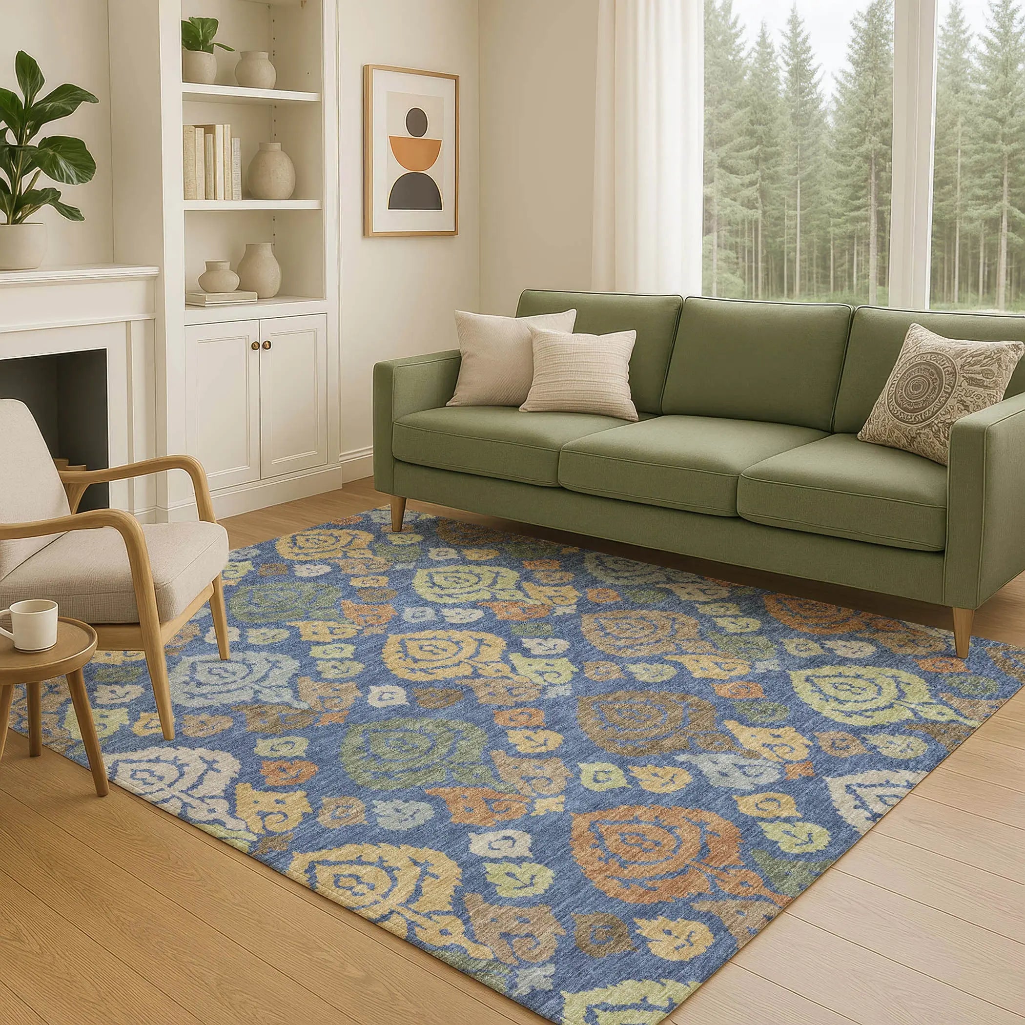 8' X 10' Navy Blue And Ivory Damask Washable Indoor Outdoor Area Rug Homeroots Outdoor