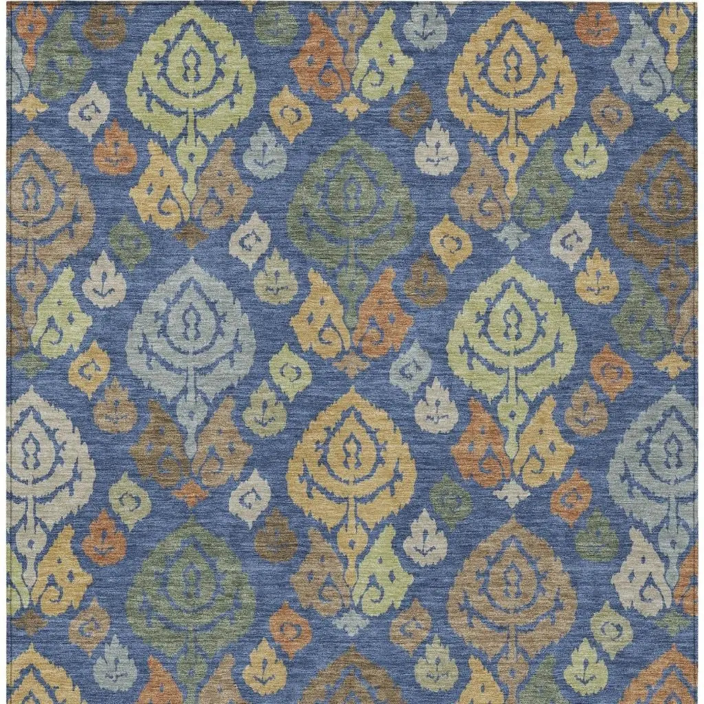 8' X 10' Navy Blue And Ivory Damask Washable Indoor Outdoor Area Rug Homeroots Outdoor