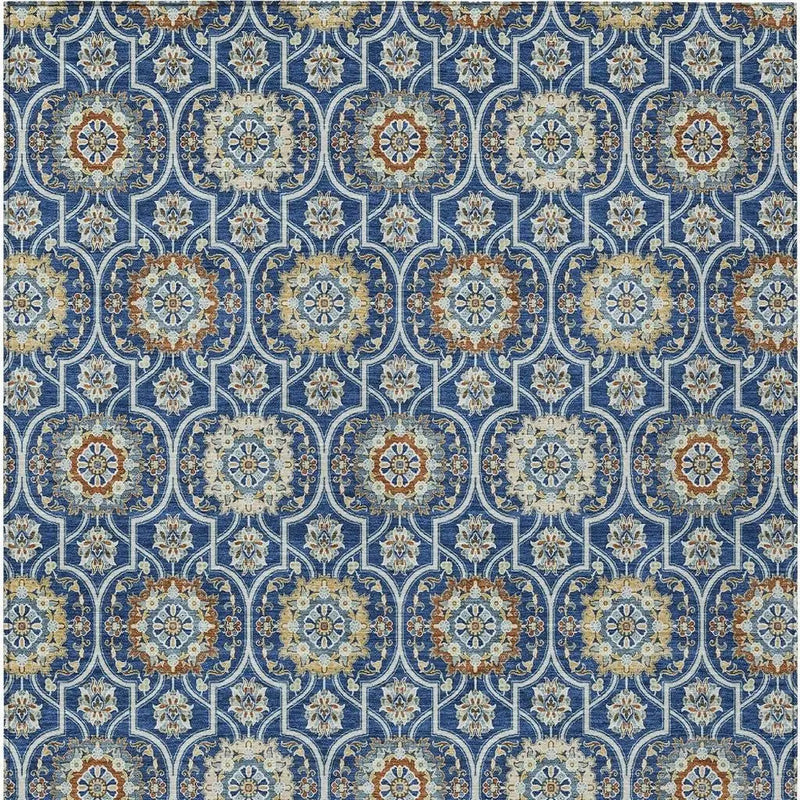 8' X 10' Navy Blue And Ivory Floral Medallion Washable Indoor Outdoor Area Rug Homeroots Outdoor