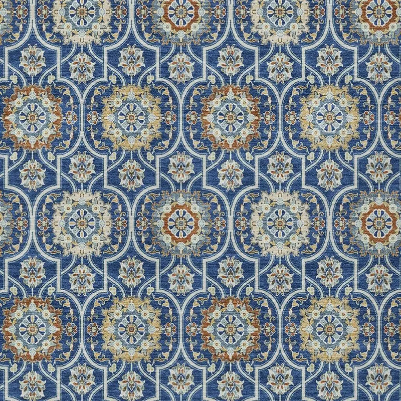 8' X 10' Navy Blue And Ivory Floral Medallion Washable Indoor Outdoor Area Rug Homeroots Outdoor