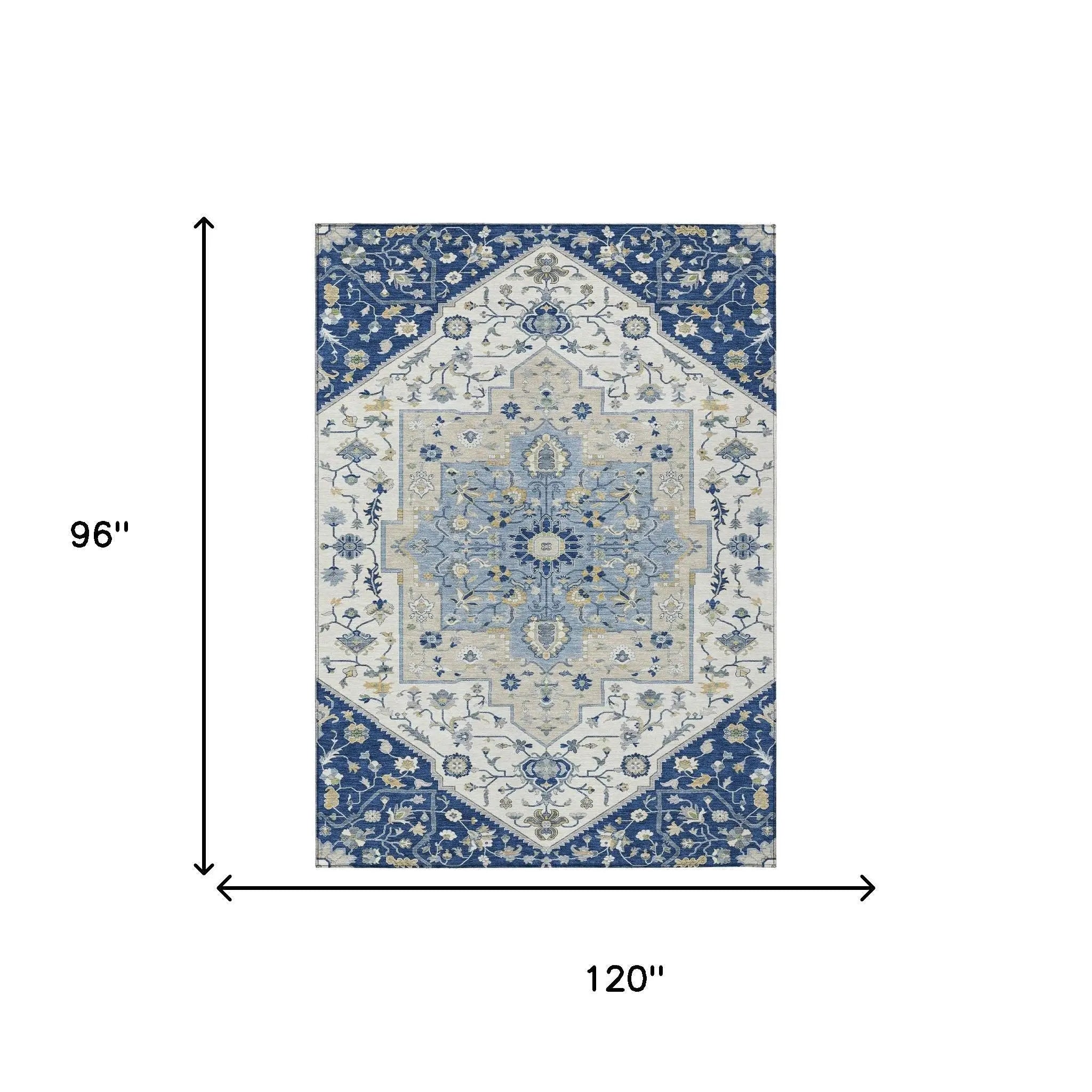 8' X 10' Navy Blue And Ivory Floral Medallion Washable Indoor Outdoor Area Rug Homeroots Outdoor
