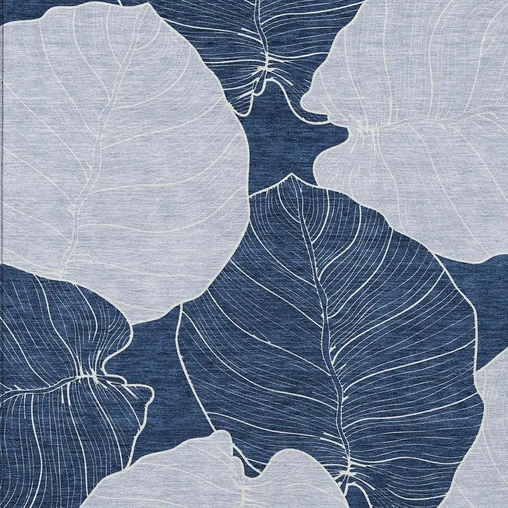 8' X 10' Navy Blue And Ivory Floral Washable Indoor Outdoor Area Rug Homeroots Outdoor