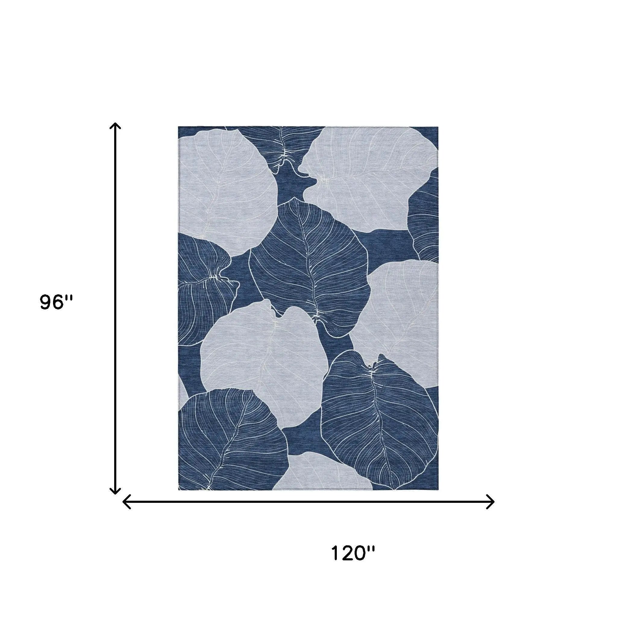 8' X 10' Navy Blue And Ivory Floral Washable Indoor Outdoor Area Rug Homeroots Outdoor