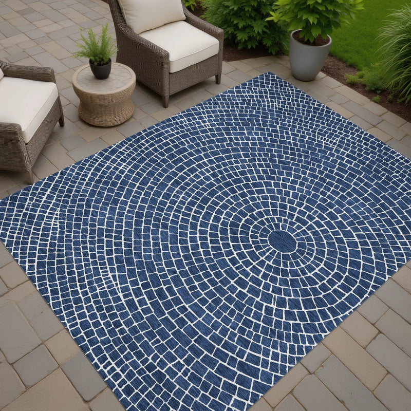 8' X 10' Navy Blue And Ivory Geometric Washable Indoor Outdoor Area Rug Homeroots Outdoor