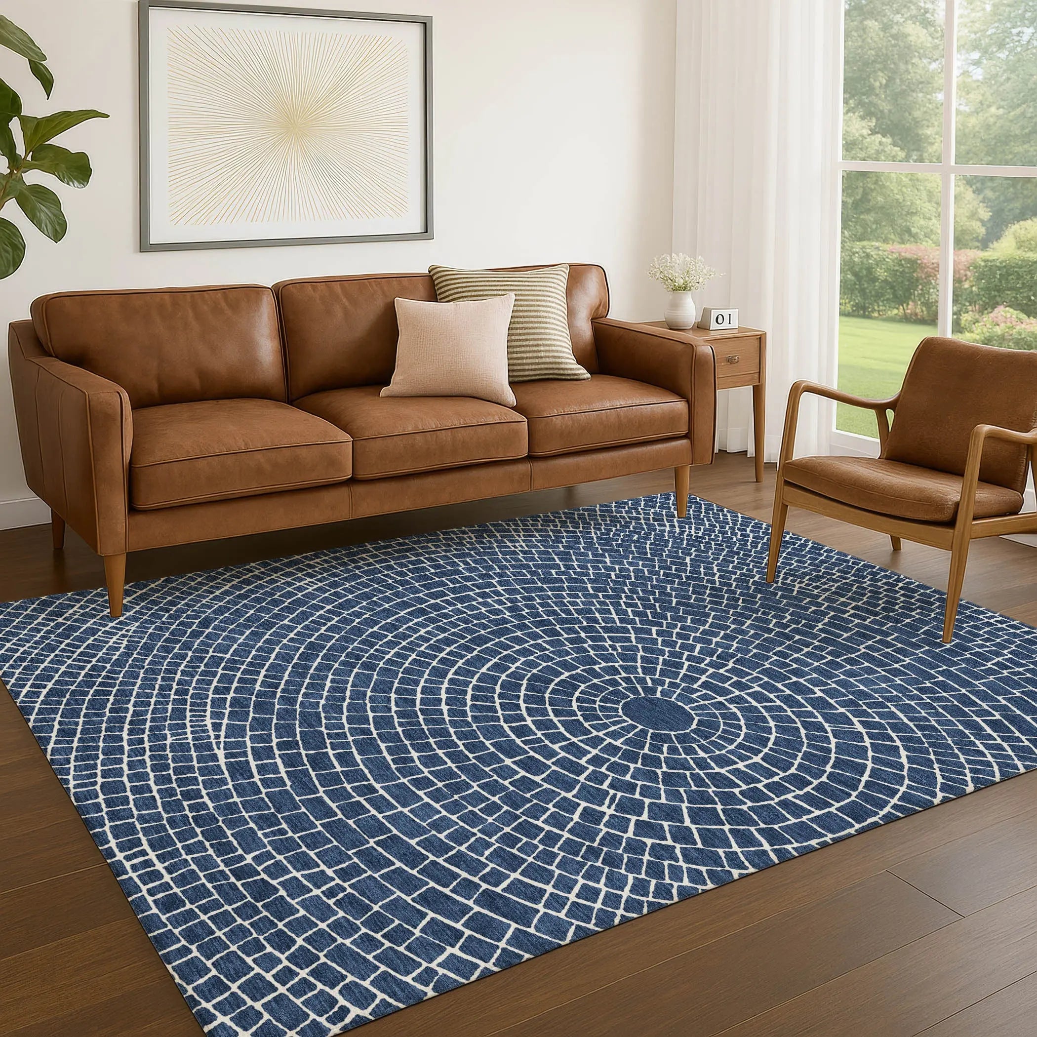 8' X 10' Navy Blue And Ivory Geometric Washable Indoor Outdoor Area Rug Homeroots Outdoor