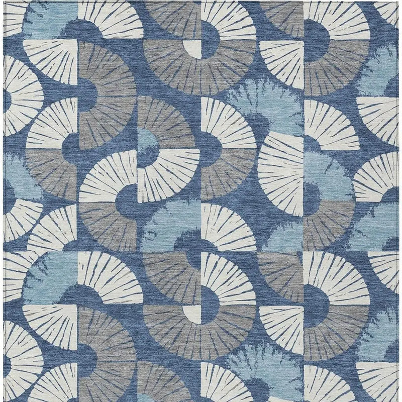 8' X 10' Navy Blue And Ivory Geometric Washable Indoor Outdoor Area Rug Homeroots Outdoor
