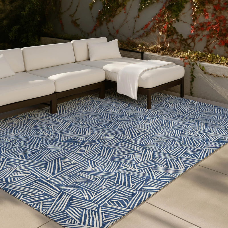 8' X 10' Navy Blue And Ivory Geometric Washable Indoor Outdoor Area Rug Homeroots Outdoor