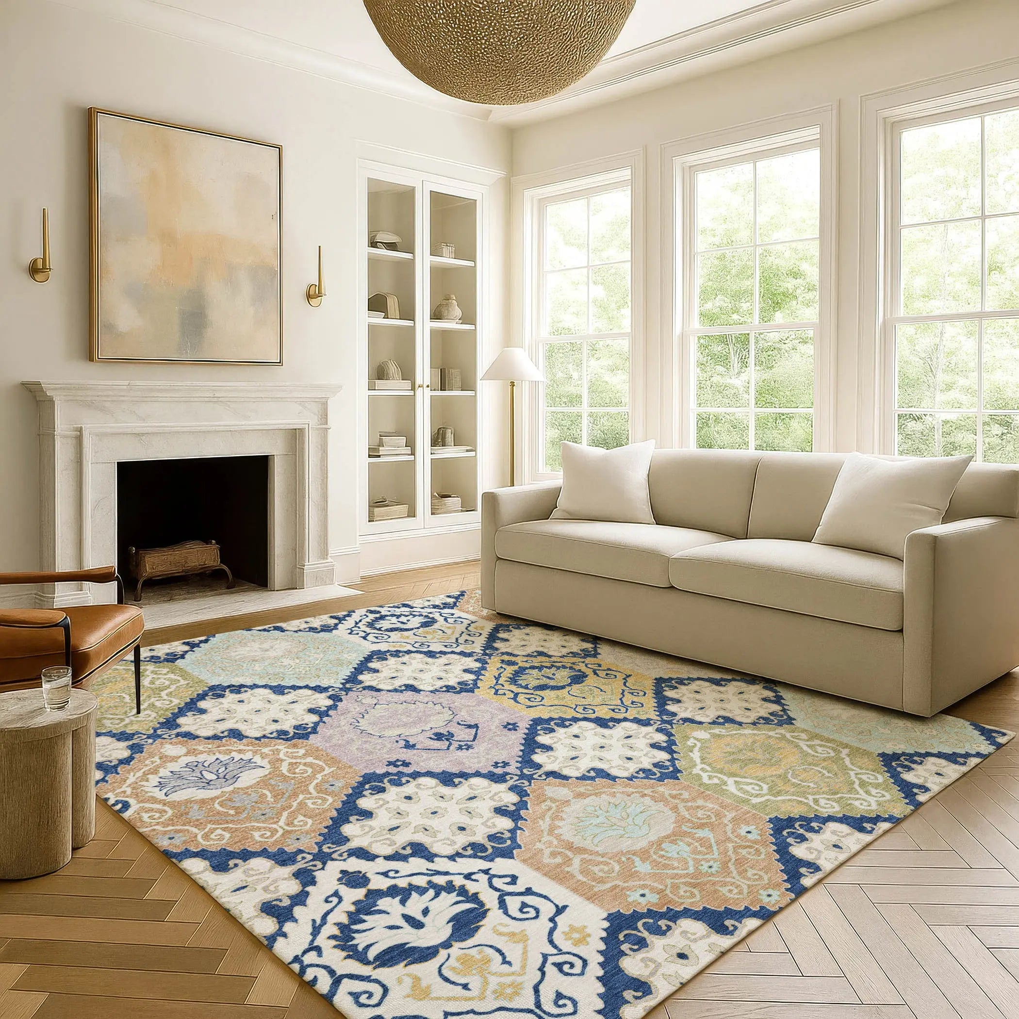 8' X 10' Navy Blue And Ivory Geometric Washable Indoor Outdoor Area Rug Homeroots Outdoor