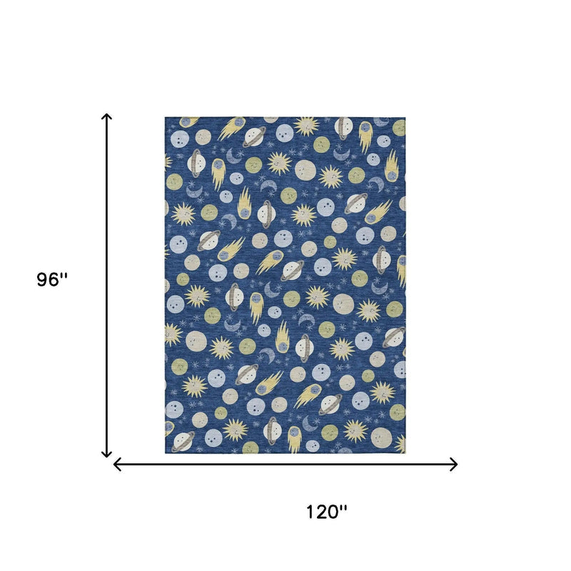 8' X 10' Navy Blue And Ivory Geometric Washable Indoor Outdoor Area Rug Homeroots Outdoor