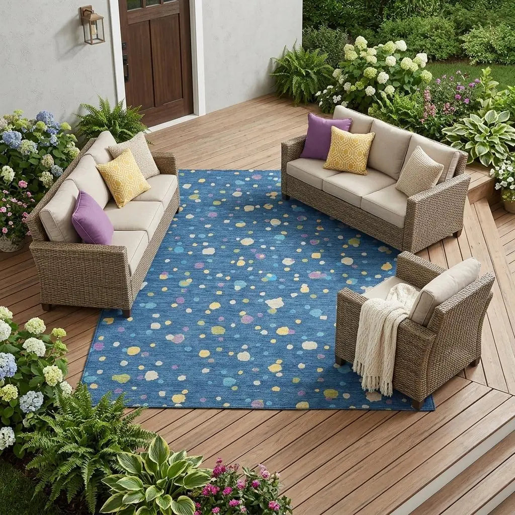 8' X 10' Navy Blue And Ivory Geometric Washable Indoor Outdoor Area Rug Homeroots Outdoor