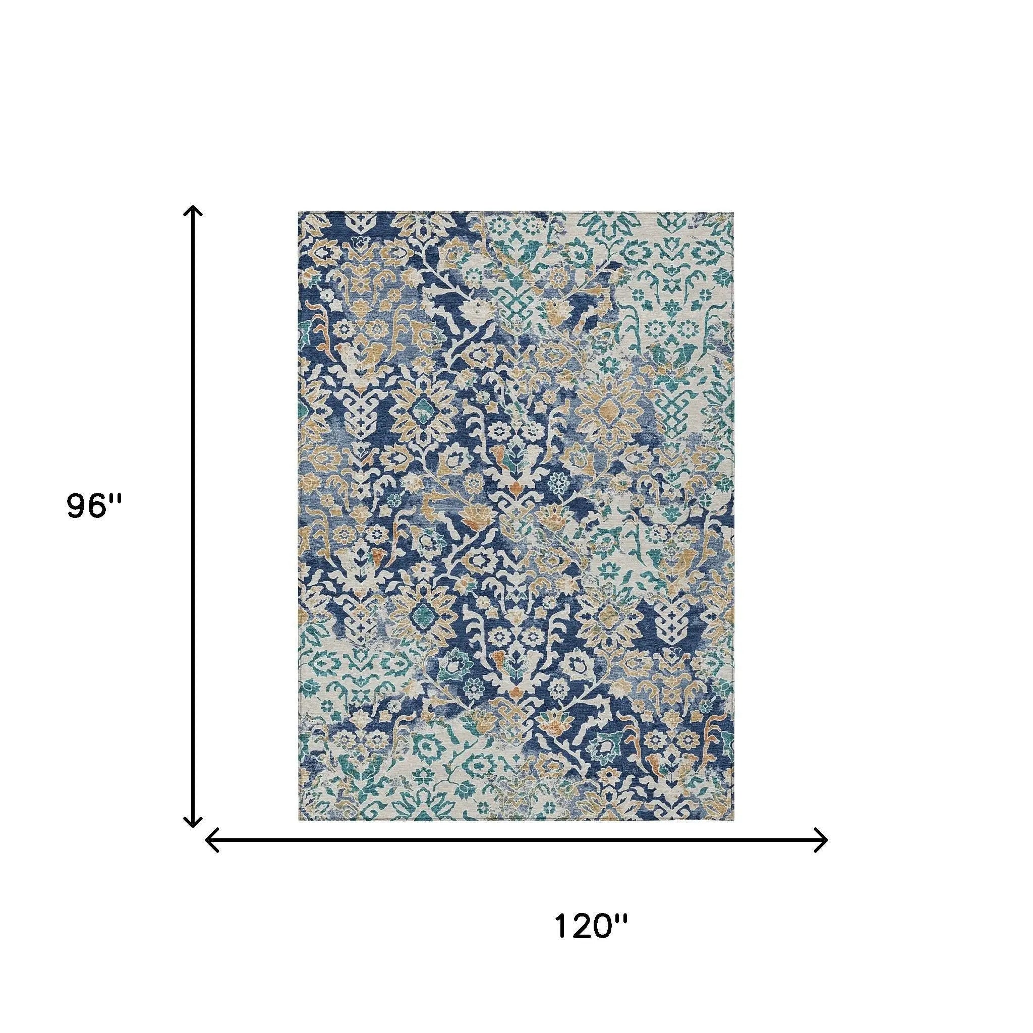 8' X 10' Navy Blue And Ivory Geometric Washable Indoor Outdoor Area Rug Homeroots Outdoor