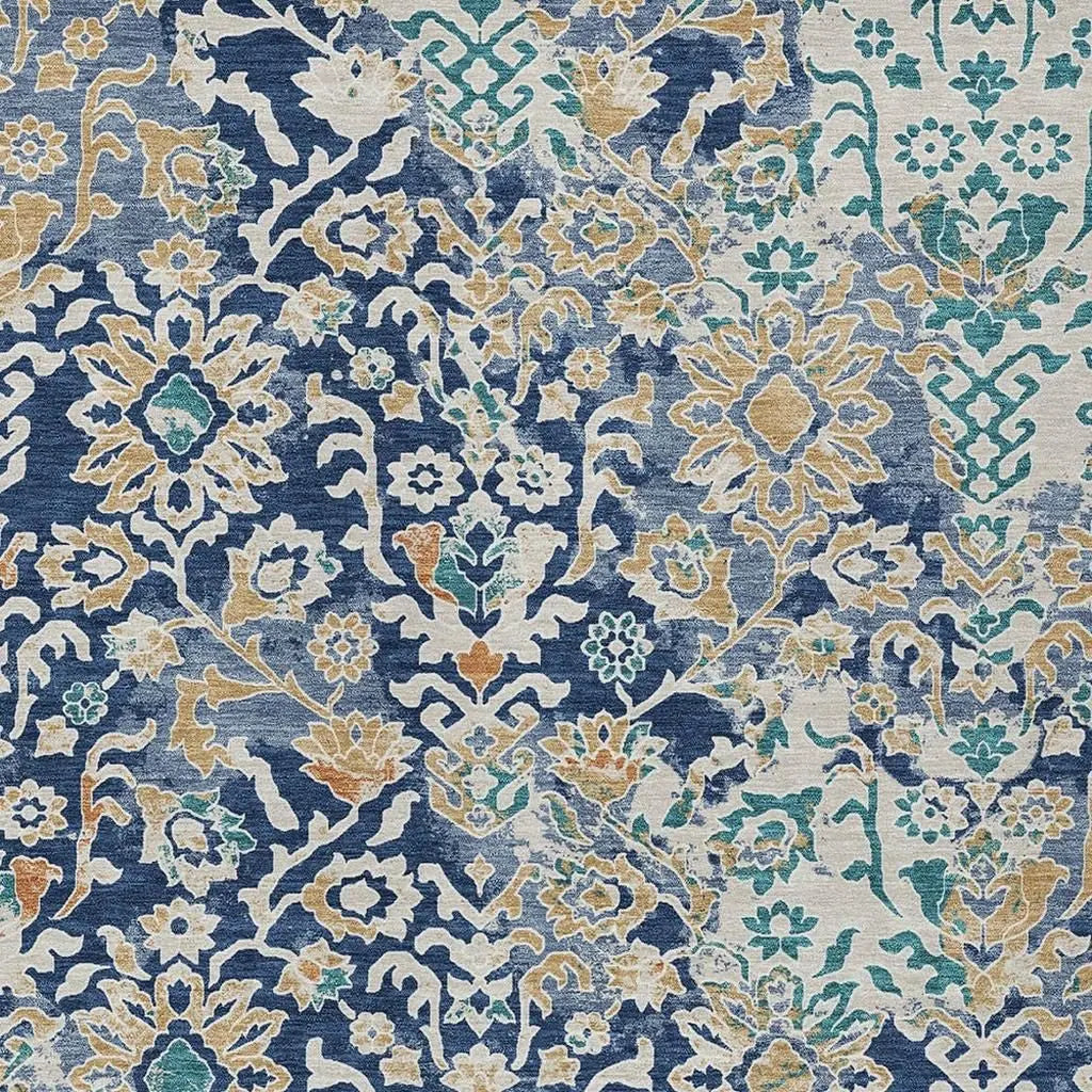 8' X 10' Navy Blue And Ivory Geometric Washable Indoor Outdoor Area Rug Homeroots Outdoor