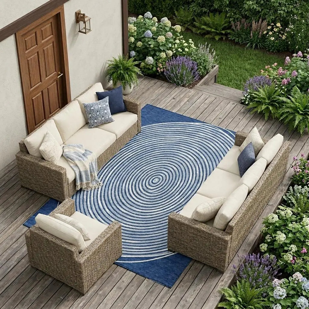 8' X 10' Navy Blue And Ivory Geometric Washable Indoor Outdoor Area Rug Homeroots Outdoor