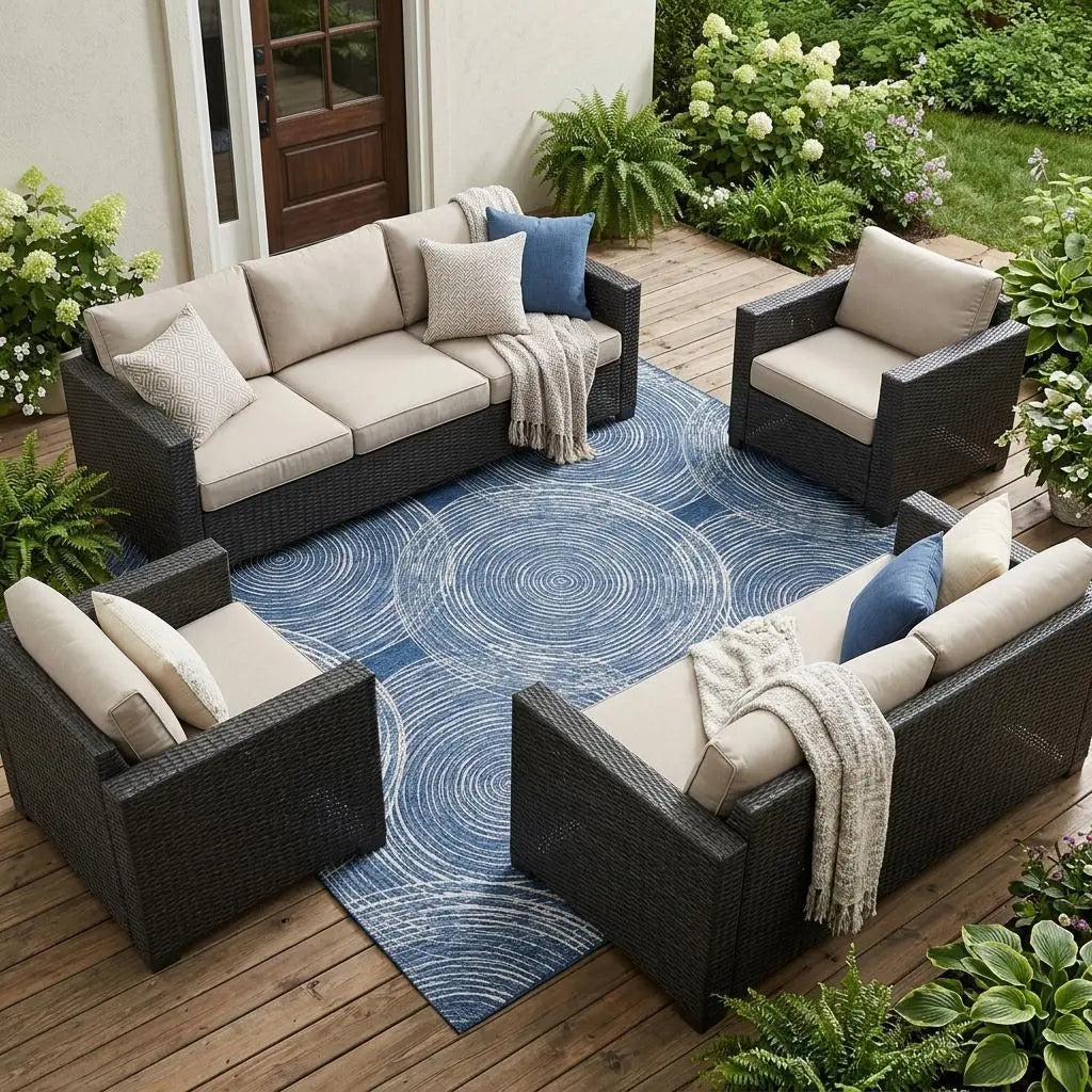 8' X 10' Navy Blue And Ivory Geometric Washable Indoor Outdoor Area Rug Homeroots Outdoor