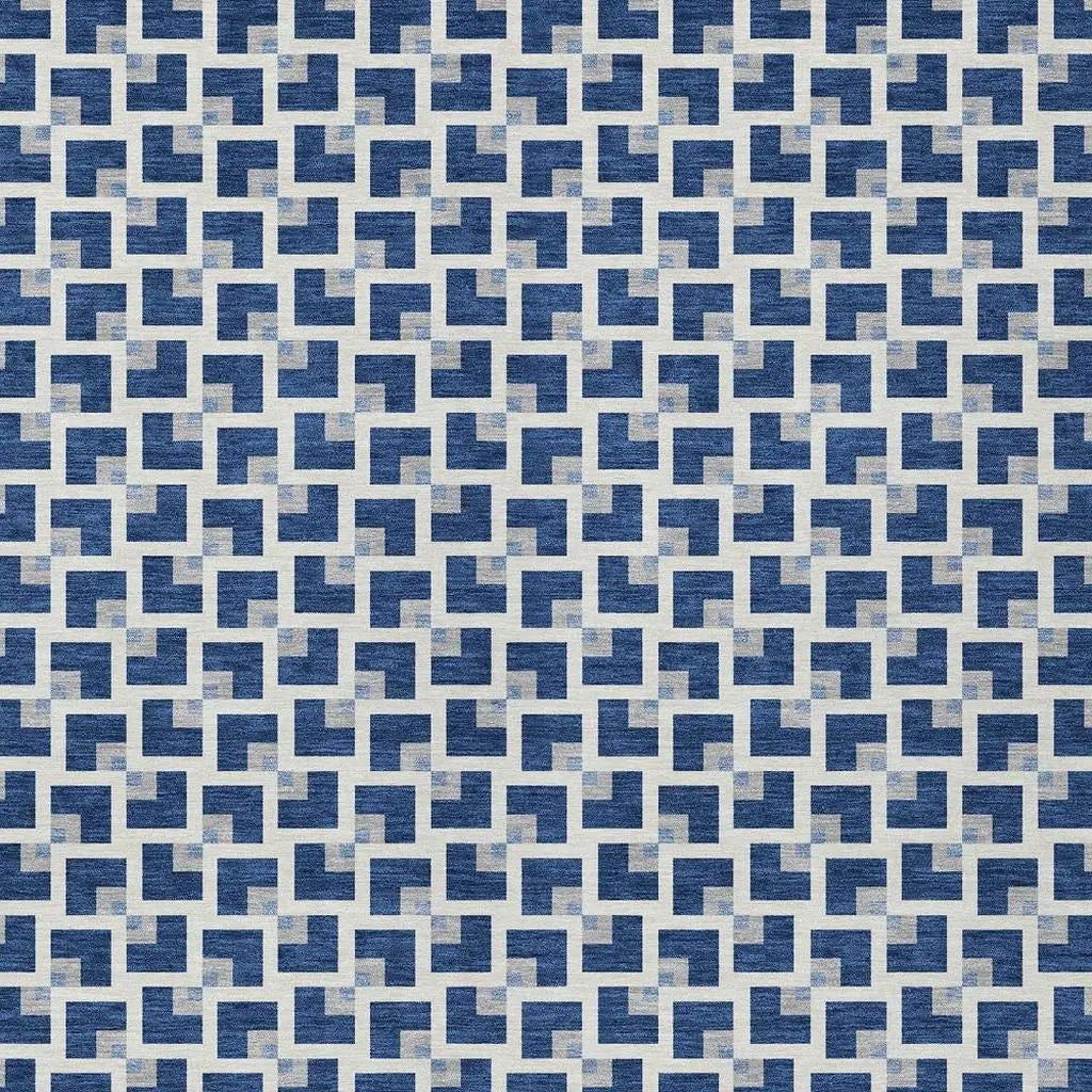 8' X 10' Navy Blue And Ivory Geometric Washable Indoor Outdoor Area Rug Homeroots Outdoor