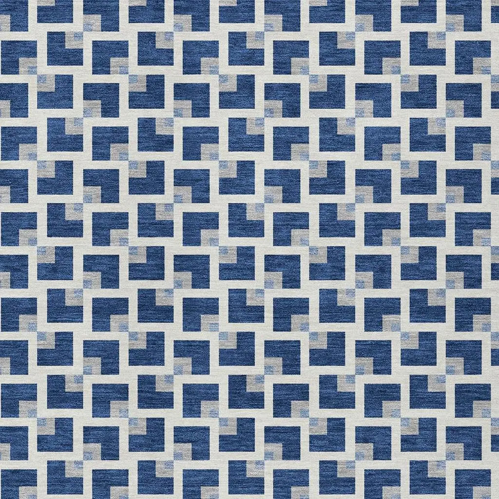 8' X 10' Navy Blue And Ivory Geometric Washable Indoor Outdoor Area Rug Homeroots Outdoor
