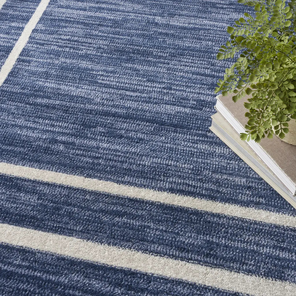 8' X 10' Navy Blue And Ivory Indoor Outdoor Area Rug Homeroots Outdoor