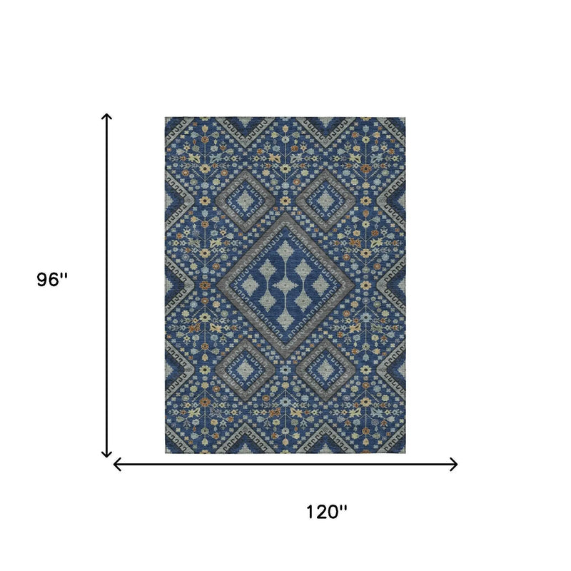 8' X 10' Navy Blue And Ivory Medallion Washable Indoor Outdoor Area Rug Homeroots Outdoor