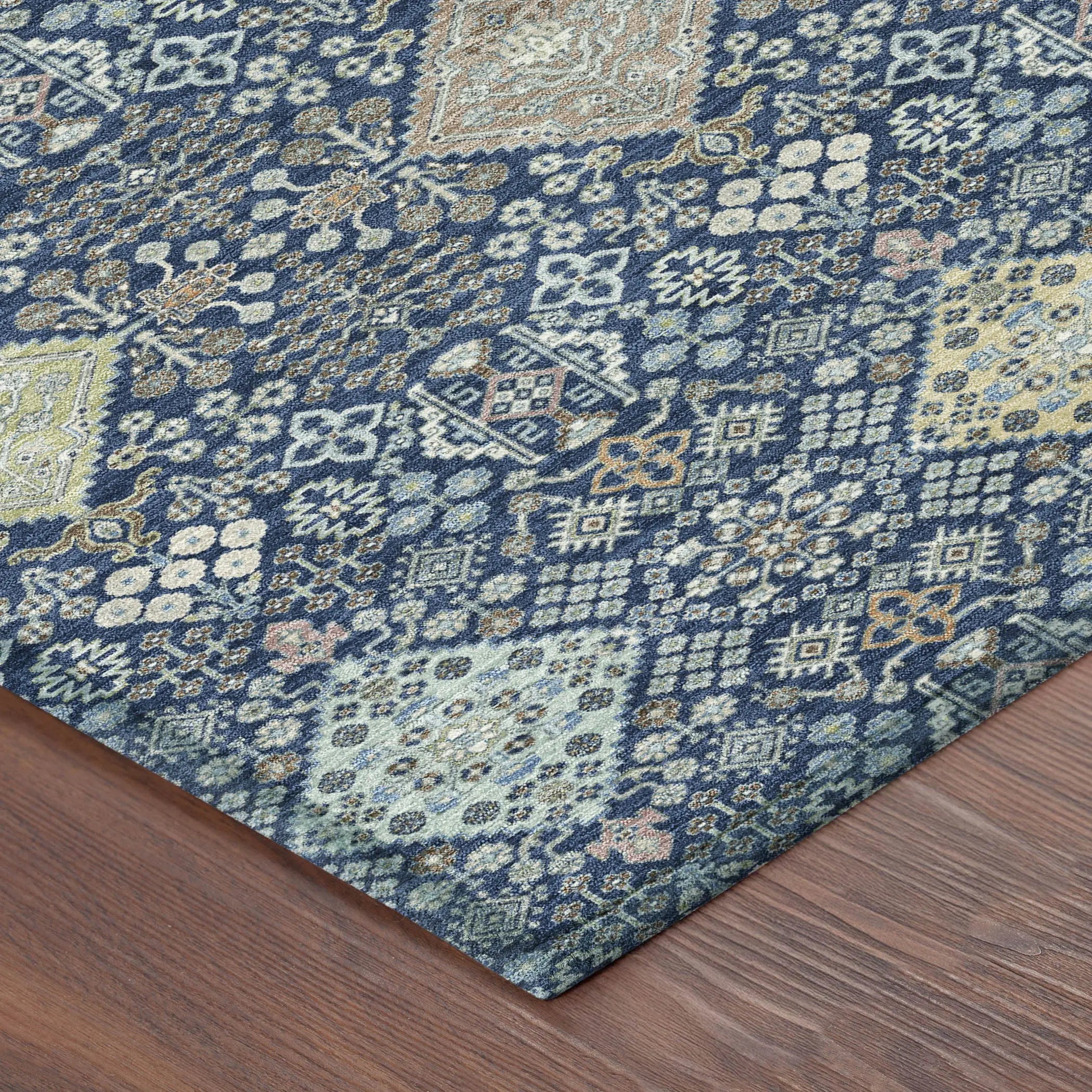 8' X 10' Navy Blue And Ivory Oriental Washable Indoor Outdoor Area Rug Homeroots Outdoor