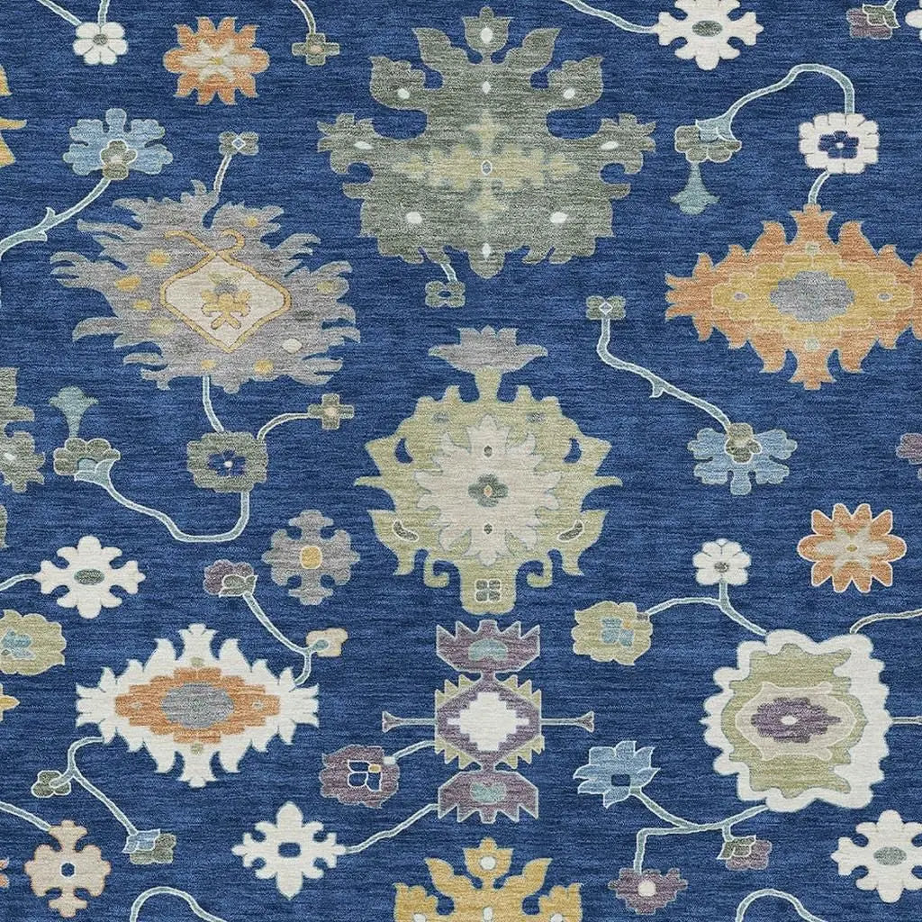 8' X 10' Navy Blue And Ivory Oriental Washable Indoor Outdoor Area Rug Homeroots Outdoor