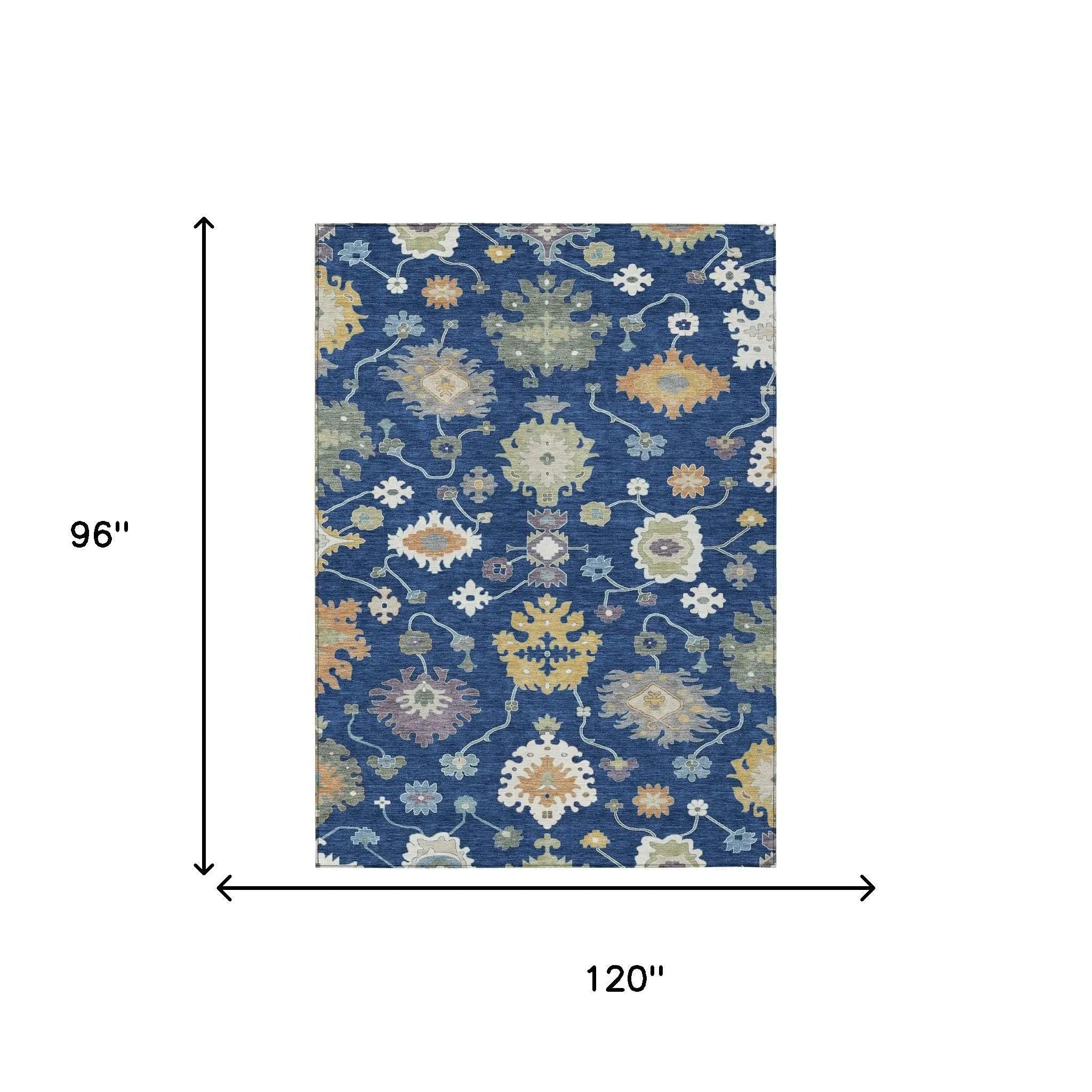 8' X 10' Navy Blue And Ivory Oriental Washable Indoor Outdoor Area Rug Homeroots Outdoor