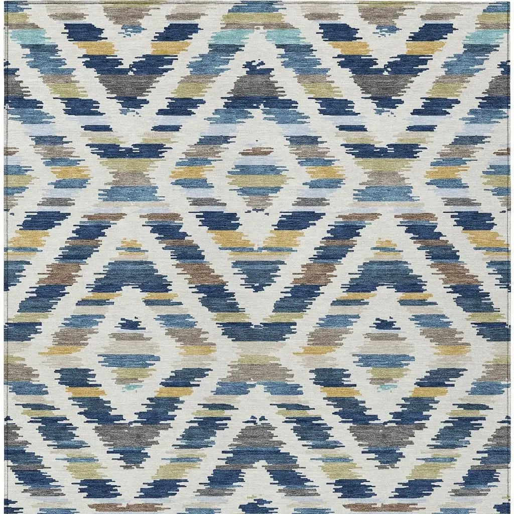 8' X 10' Navy Blue And Ivory Tribal Washable Indoor Outdoor Area Rug Homeroots Outdoor