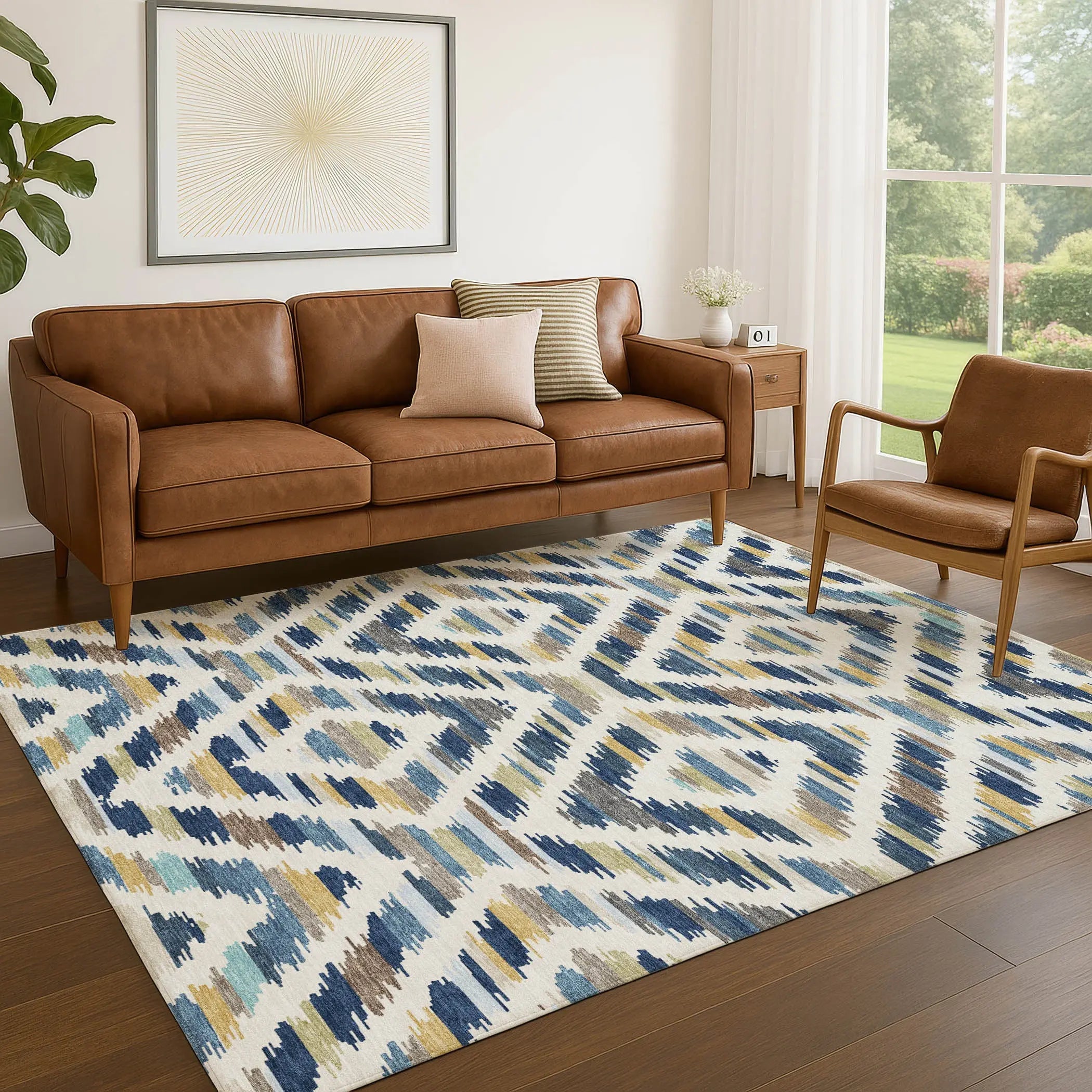 8' X 10' Navy Blue And Ivory Tribal Washable Indoor Outdoor Area Rug Homeroots Outdoor