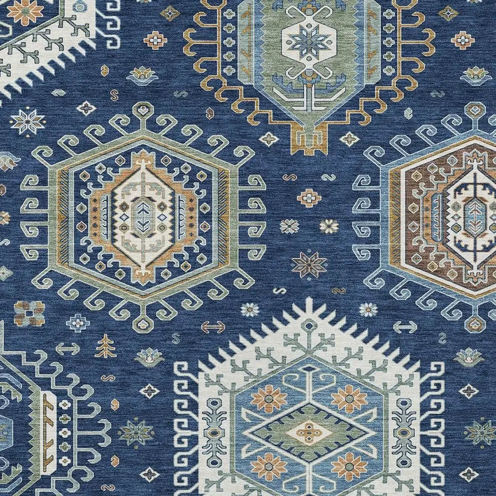 8' X 10' Navy Blue And Ivory Tribal Washable Indoor Outdoor Area Rug Homeroots Outdoor