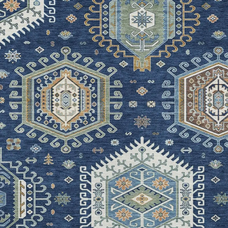 8' X 10' Navy Blue And Ivory Tribal Washable Indoor Outdoor Area Rug Homeroots Outdoor