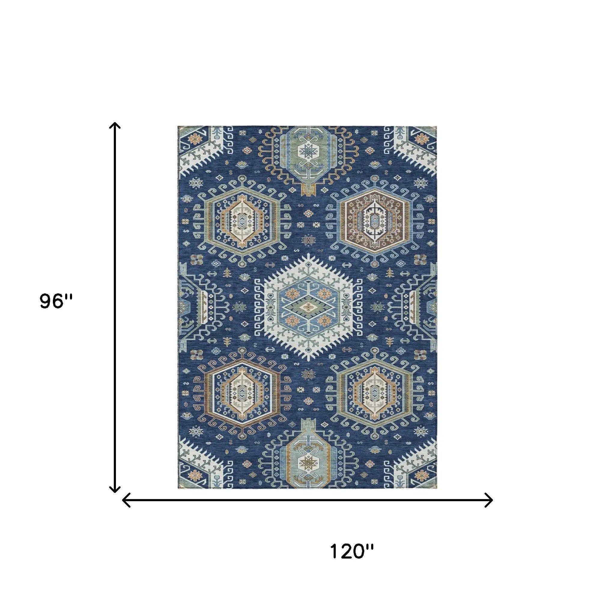 8' X 10' Navy Blue And Ivory Tribal Washable Indoor Outdoor Area Rug Homeroots Outdoor