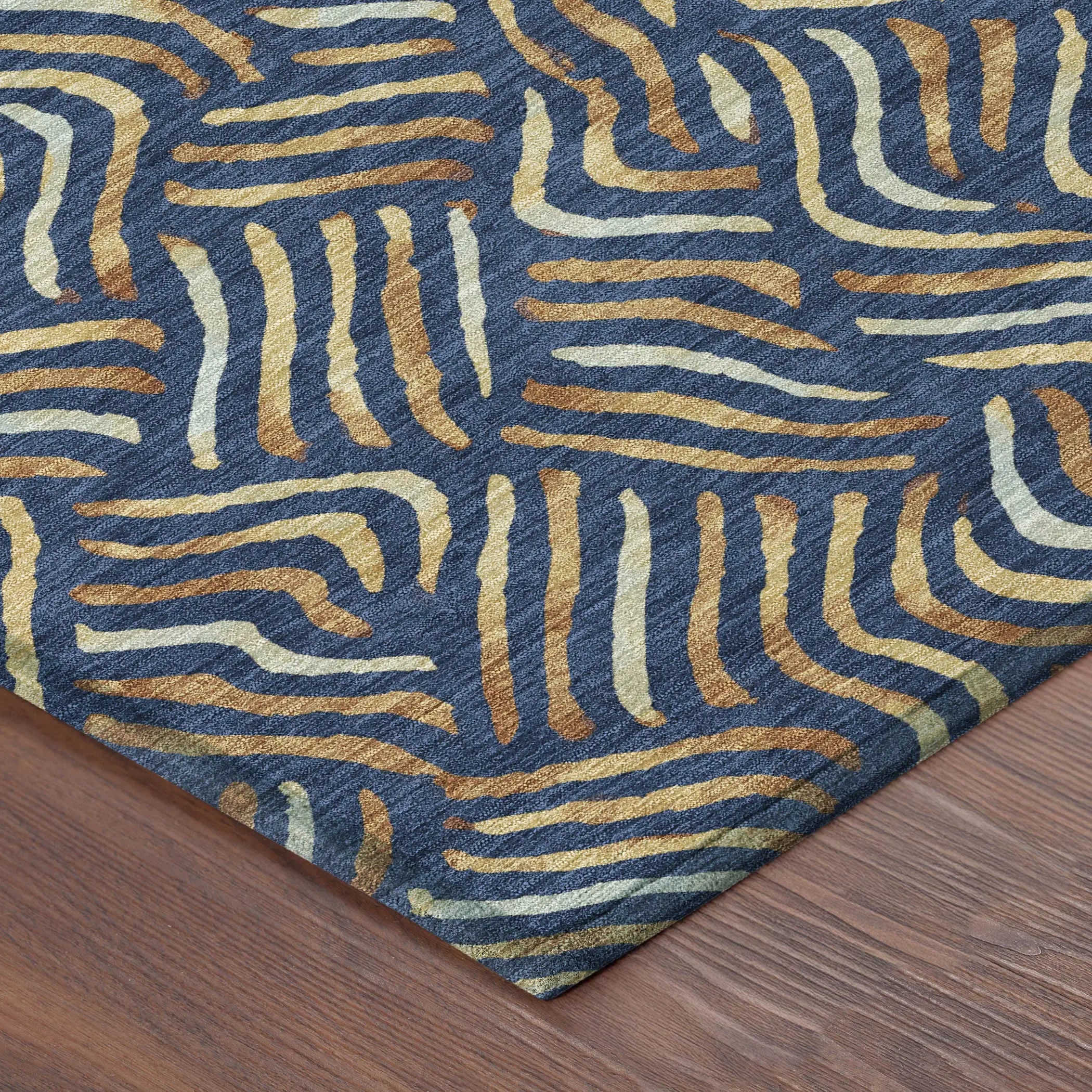 8' X 10' Navy Blue And Orange Abstract Washable Indoor Outdoor Area Rug Homeroots Outdoor