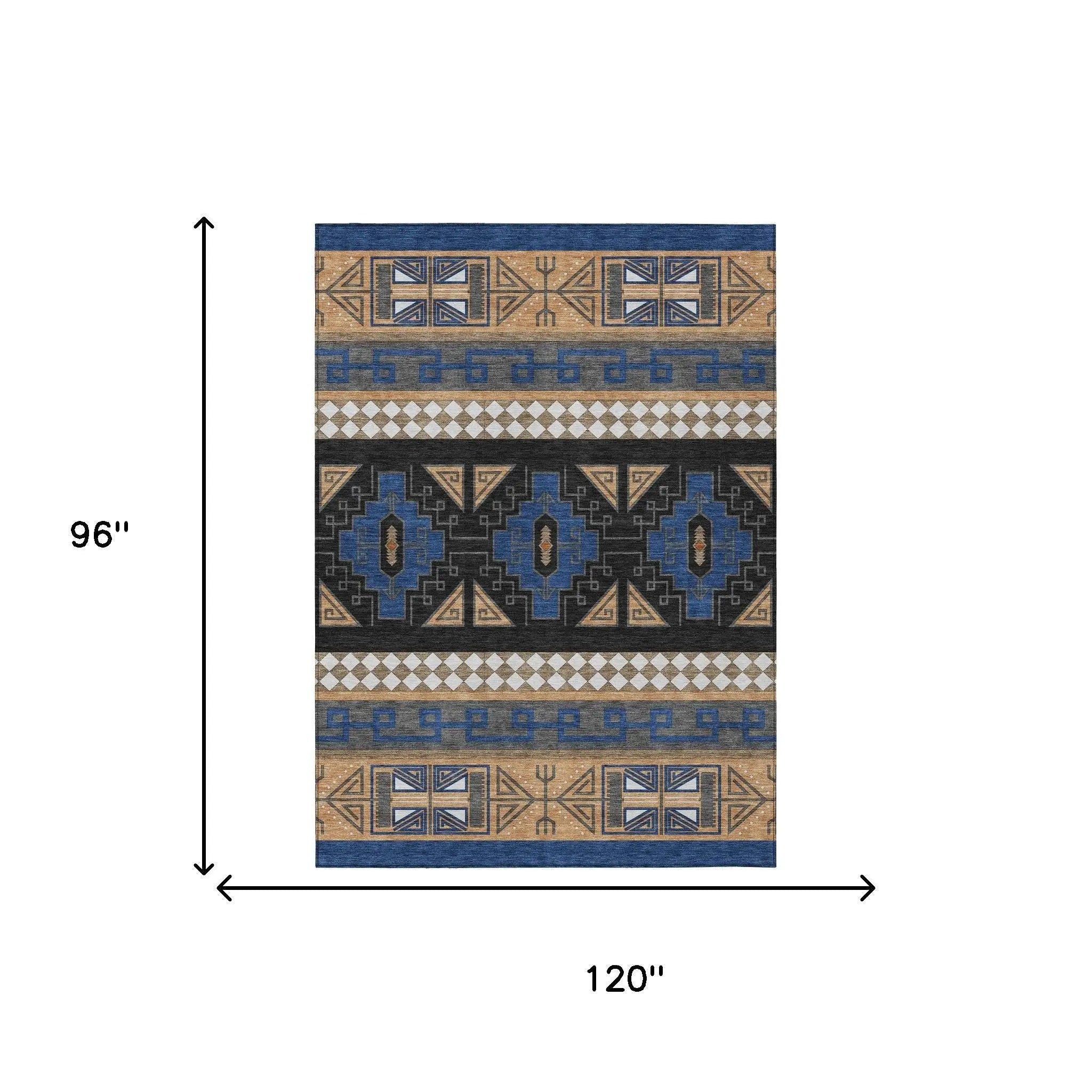8' X 10' Navy Blue And Salmon Tribal Washable Indoor Outdoor Area Rug Homeroots Outdoor